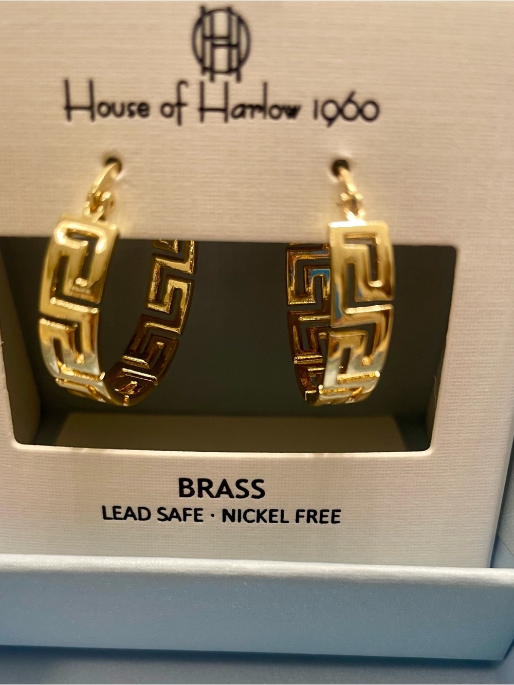 House of Harlow 1960 Greek Key Hoop Earrings – Gold NIB